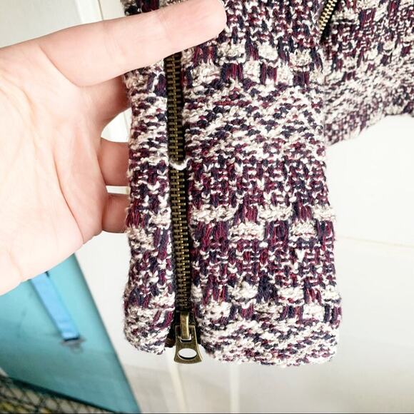 Lucky Brand Tweed Textured Moto Style Jacket Asymmetrical Zip Maroon Navy Size S - Picture 5 of 15